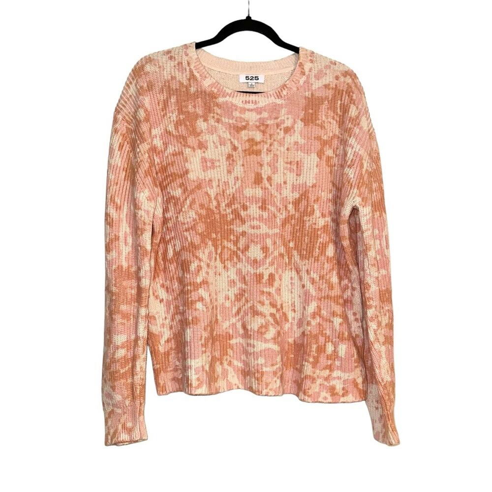 525 America Pink Orange Camo Knit Crewneck Cotton Sweater SMALL